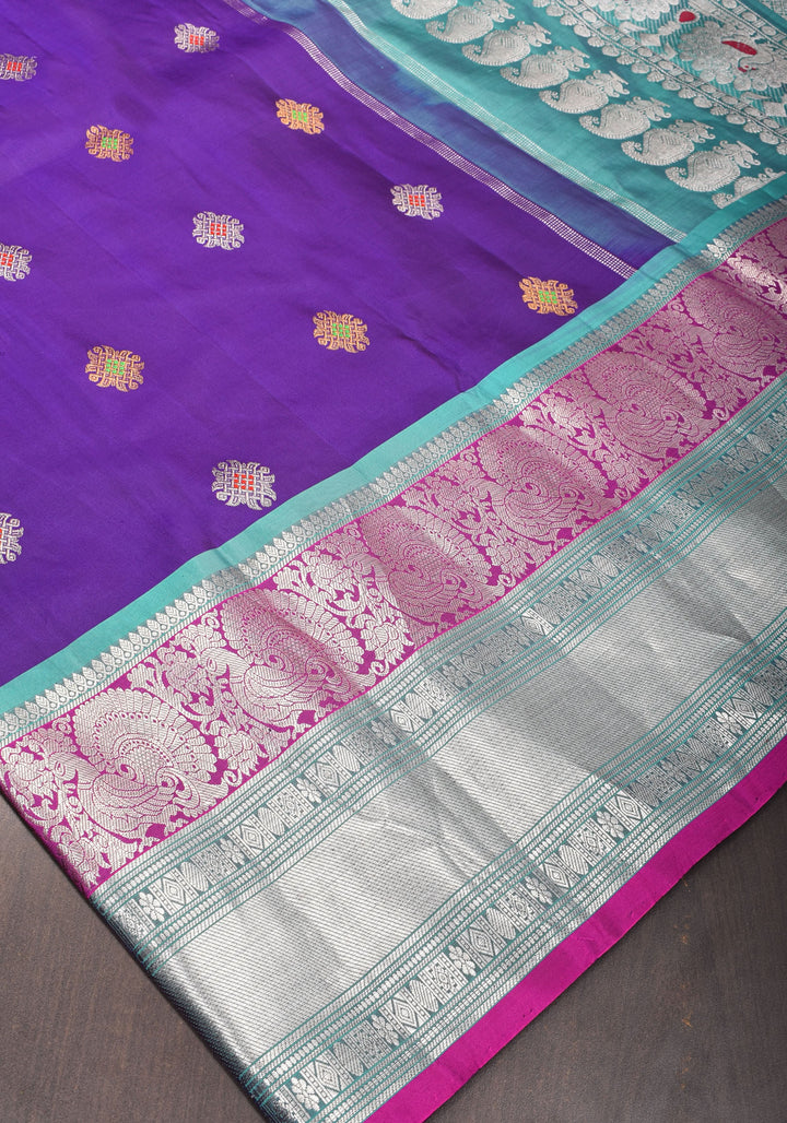 Muggu Design Meenakari Gadwal Silk Saree in Purple with Two Tone  Border | SILK MARK CERTIFIED
