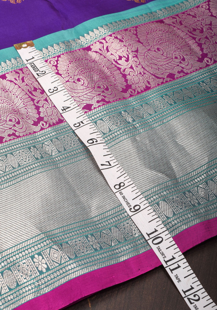 Muggu Design Meenakari Gadwal Silk Saree in Purple with Two Tone  Border | SILK MARK CERTIFIED