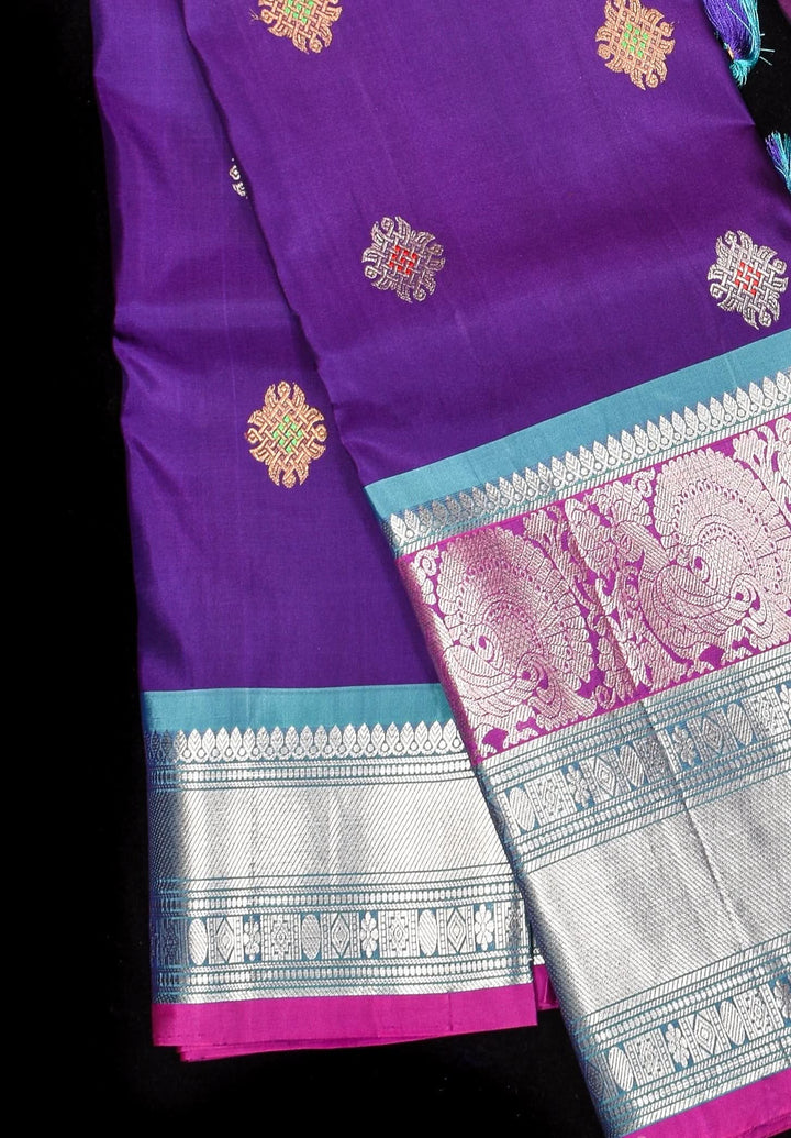 Muggu Design Meenakari Gadwal Silk Saree in Purple with Two Tone  Border | SILK MARK CERTIFIED
