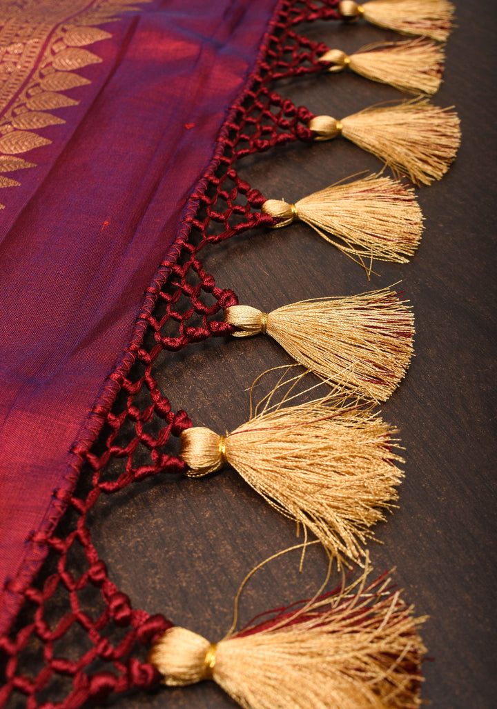 Orange Gadwal Silk Saree with zari buttas with wide 10.5' Zari Border | SILK MARK CERTIFIED