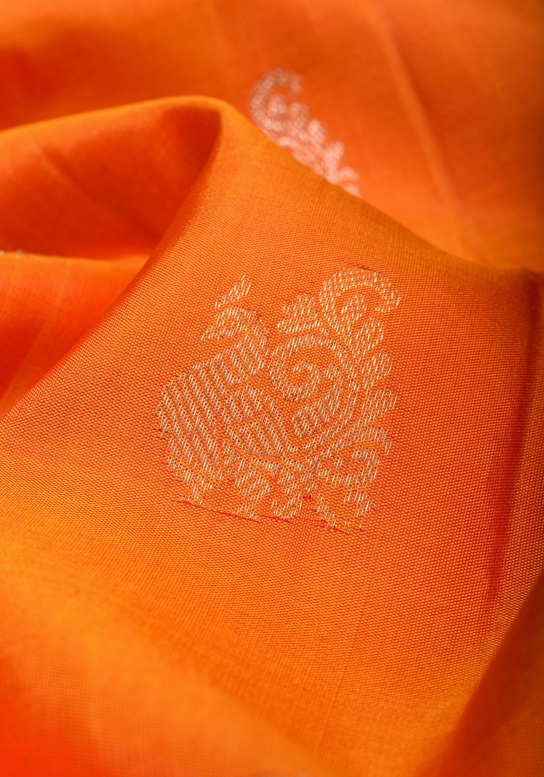 Orange Gadwal Silk Saree with zari buttas with wide 10.5' Zari Border | SILK MARK CERTIFIED