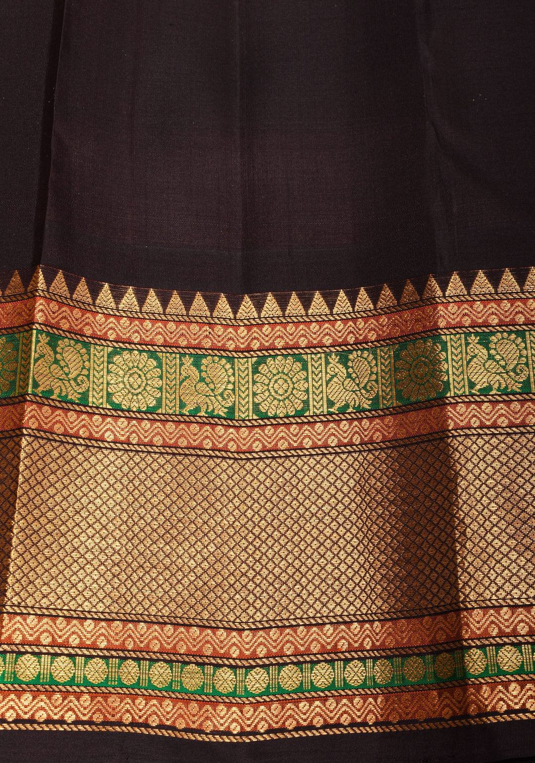 Tea Green Exquisite Korvai weave Gadwal Pure Silk Saree with zari buttas and Tri-tone Zari border| SILK MARK CERTIFIED