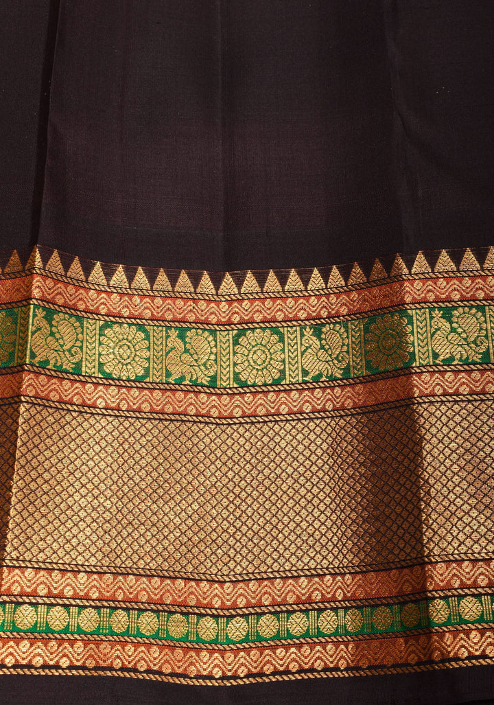 Tea Green Exquisite Korvai weave Gadwal Pure Silk Saree with zari buttas and Tri-tone Zari border| SILK MARK CERTIFIED