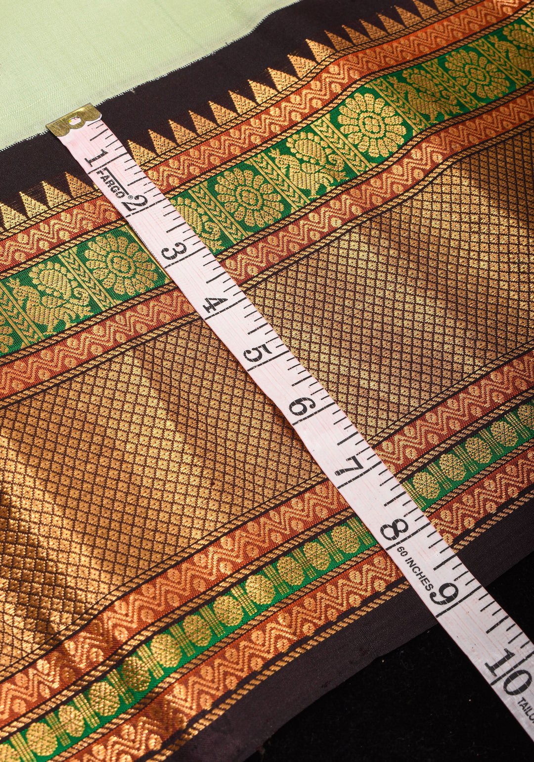 Tea Green Exquisite Korvai weave Gadwal Pure Silk Saree with zari buttas and Tri-tone Zari border| SILK MARK CERTIFIED