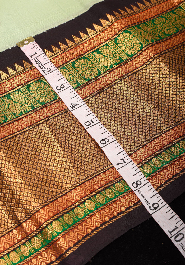 Tea Green Exquisite Korvai weave Gadwal Pure Silk Saree with zari buttas and Tri-tone Zari border| SILK MARK CERTIFIED