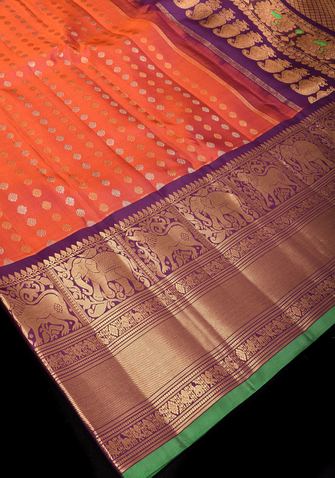 Rust Pure Gadwal Silk Saree with zari buttas and Wide Zari Border | SILK MARK CERTIFIED