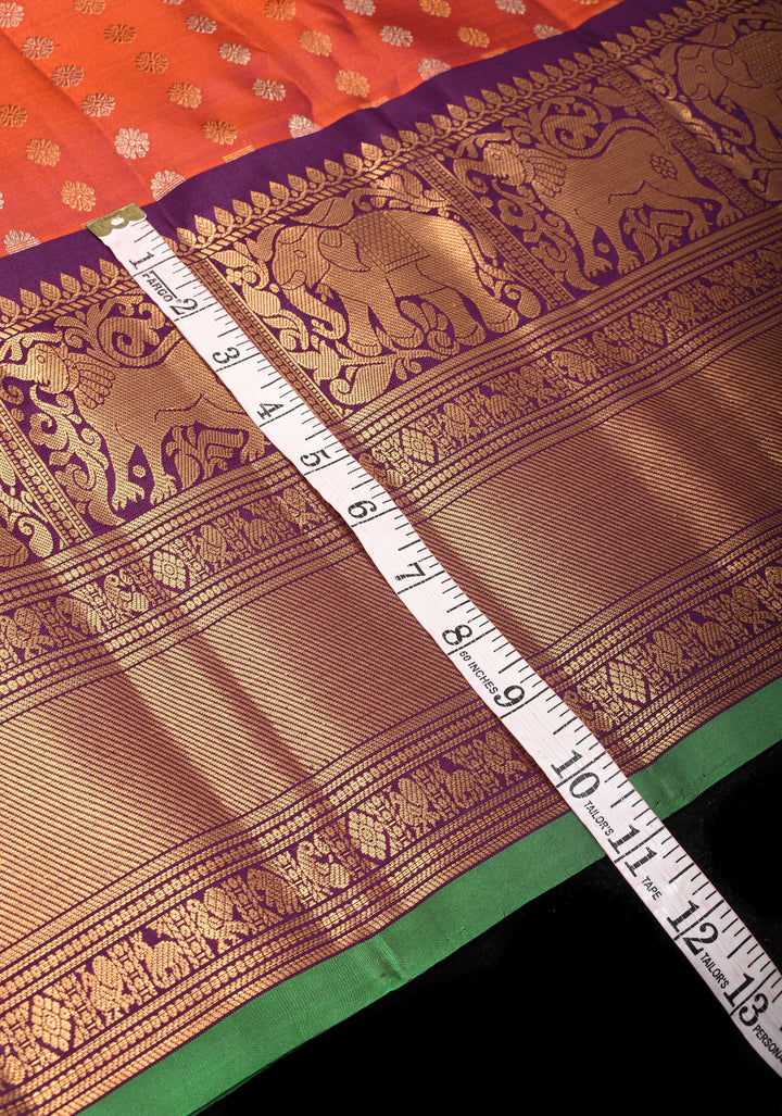 Rust Pure Gadwal Silk Saree with zari buttas and Wide Zari Border | SILK MARK CERTIFIED