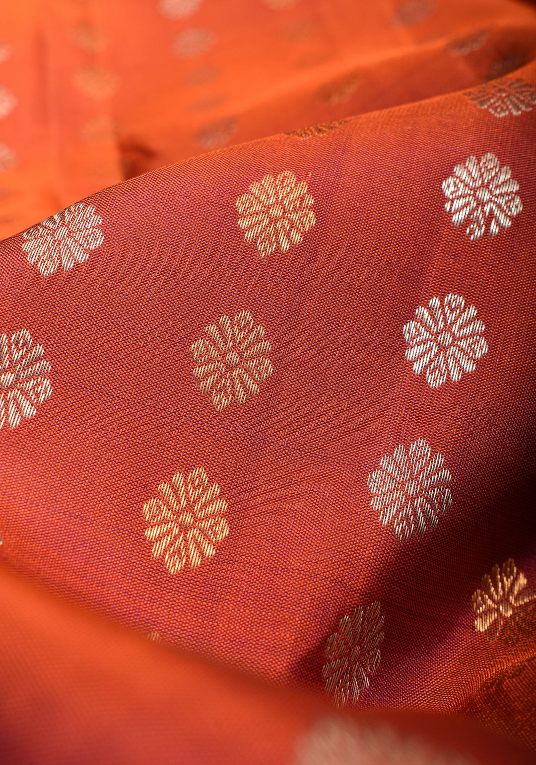 Rust Pure Gadwal Silk Saree with zari buttas and Wide Zari Border | SILK MARK CERTIFIED