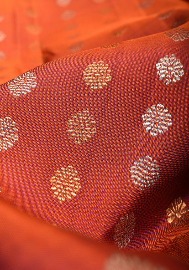 Rust Pure Gadwal Silk Saree with zari buttas and Wide Zari Border | SILK MARK CERTIFIED