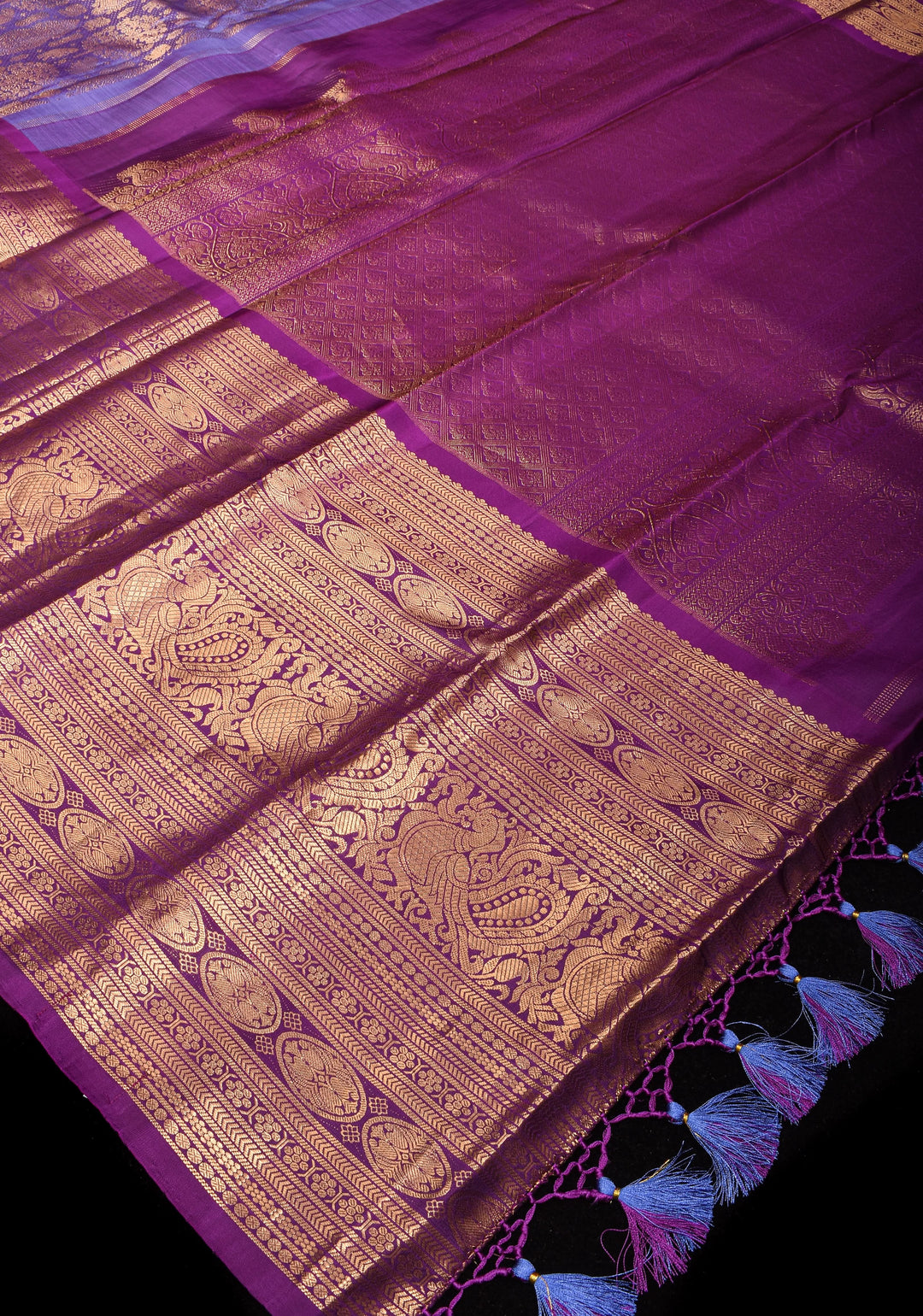 Lavender Ornate Brocade Gadwal Silk Saree with Purple wide border | SILK MARK CERTIFIED