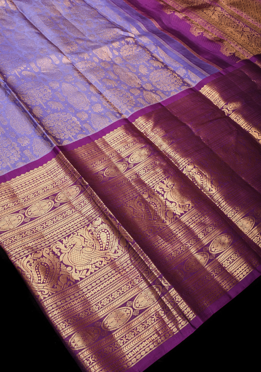 Lavender Ornate Brocade Gadwal Silk Saree with Purple wide border | SILK MARK CERTIFIED
