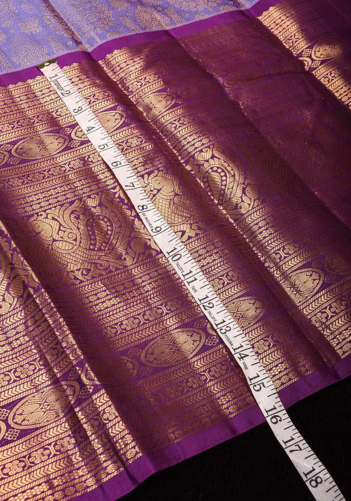 Lavender Ornate Brocade Gadwal Silk Saree with Purple wide border | SILK MARK CERTIFIED
