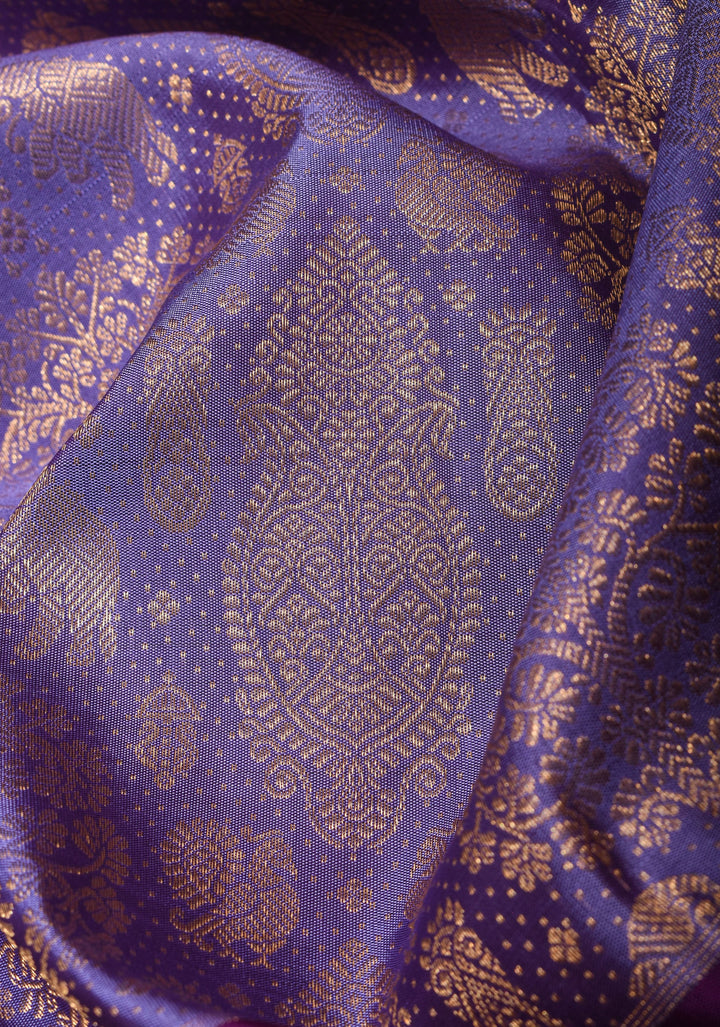 Lavender Ornate Brocade Gadwal Silk Saree with Purple wide border | SILK MARK CERTIFIED