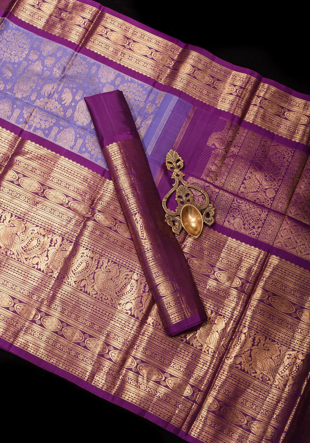 Lavender Ornate Brocade Gadwal Silk Saree with Purple wide border | SILK MARK CERTIFIED