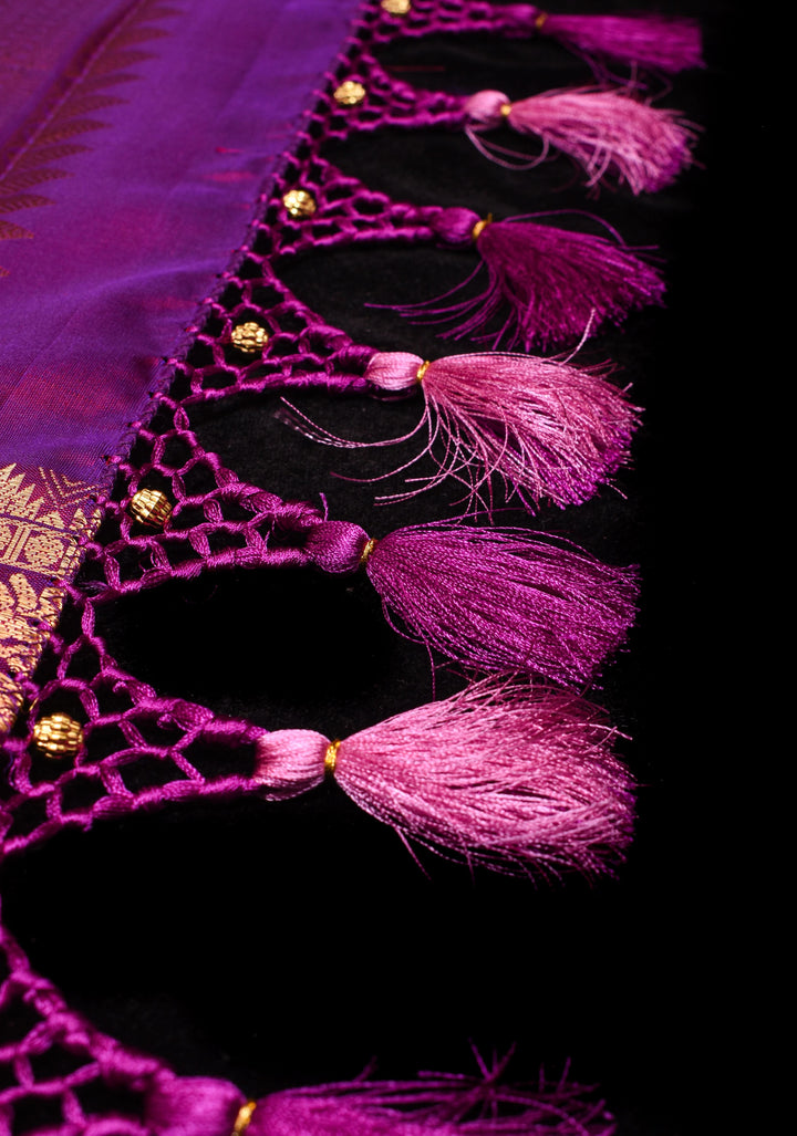 Pink Gadwal Silk Saree with Sona Rupa Zari buttas and 11' Purple Wide Zari Border  | SILK MARK CERTIFIED
