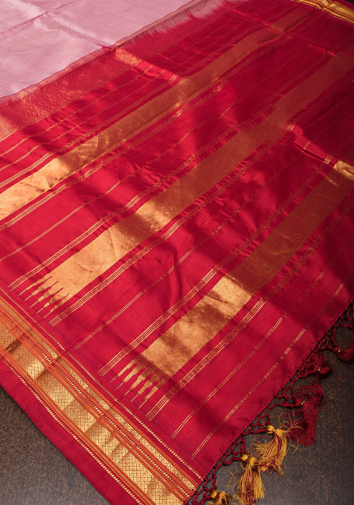 Charming Vintage Checks Gadwal Pure Silk Saree With contrast Red Border | SILK MARK CERTIFIED