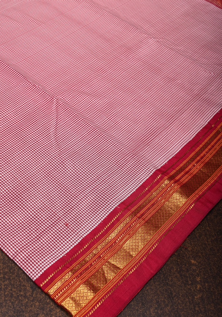 Charming Vintage Checks Gadwal Pure Silk Saree With contrast Red Border | SILK MARK CERTIFIED