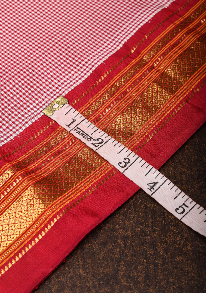 Charming Vintage Checks Gadwal Pure Silk Saree With contrast Red Border | SILK MARK CERTIFIED