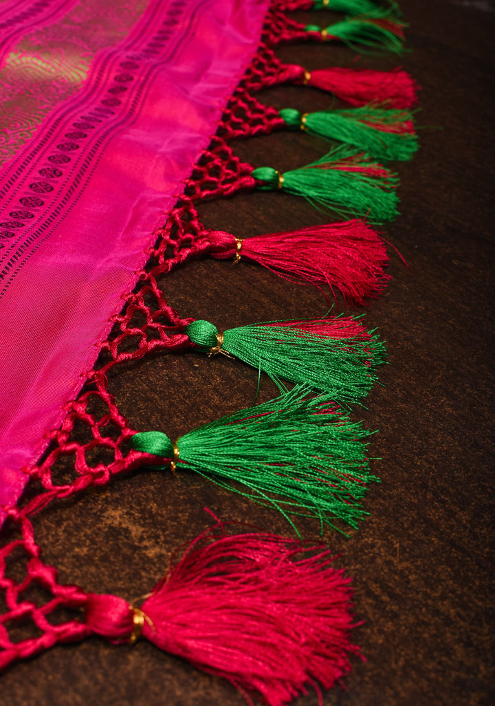 Lotus Pink Gadwal Pure Silk Saree with Buttas and Ganga Jamuna Borders | SILK MARK CERTIFIED