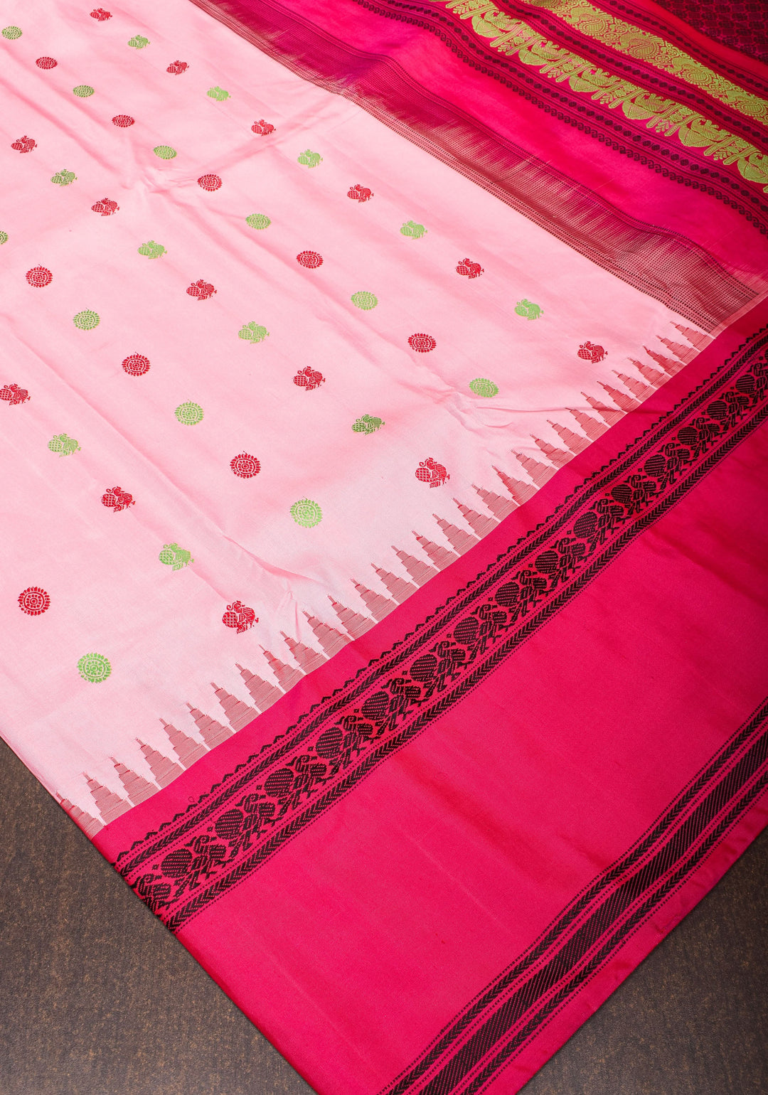 Lotus Pink Gadwal Pure Silk Saree with Buttas and Ganga Jamuna Borders | SILK MARK CERTIFIED