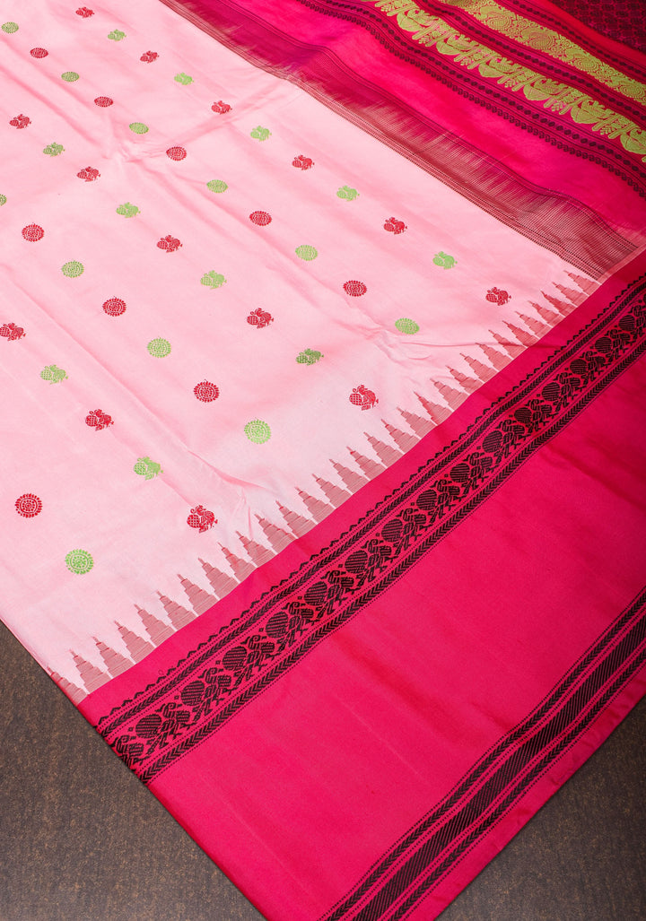 Lotus Pink Gadwal Pure Silk Saree with Buttas and Ganga Jamuna Borders | SILK MARK CERTIFIED
