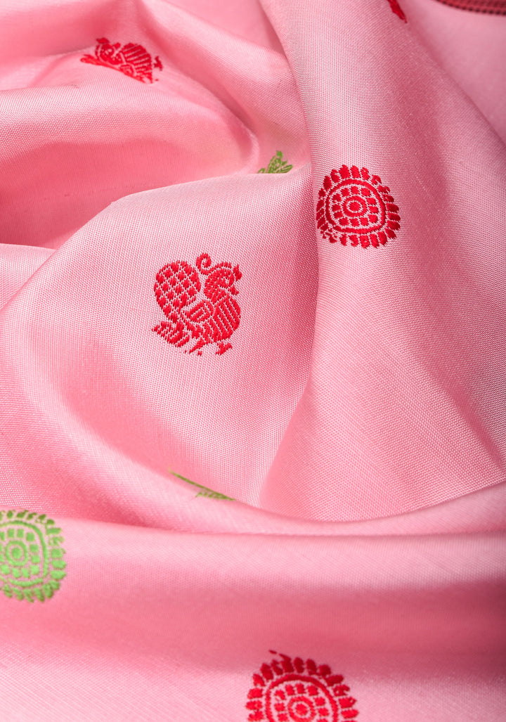 Lotus Pink Gadwal Pure Silk Saree with Buttas and Ganga Jamuna Borders | SILK MARK CERTIFIED
