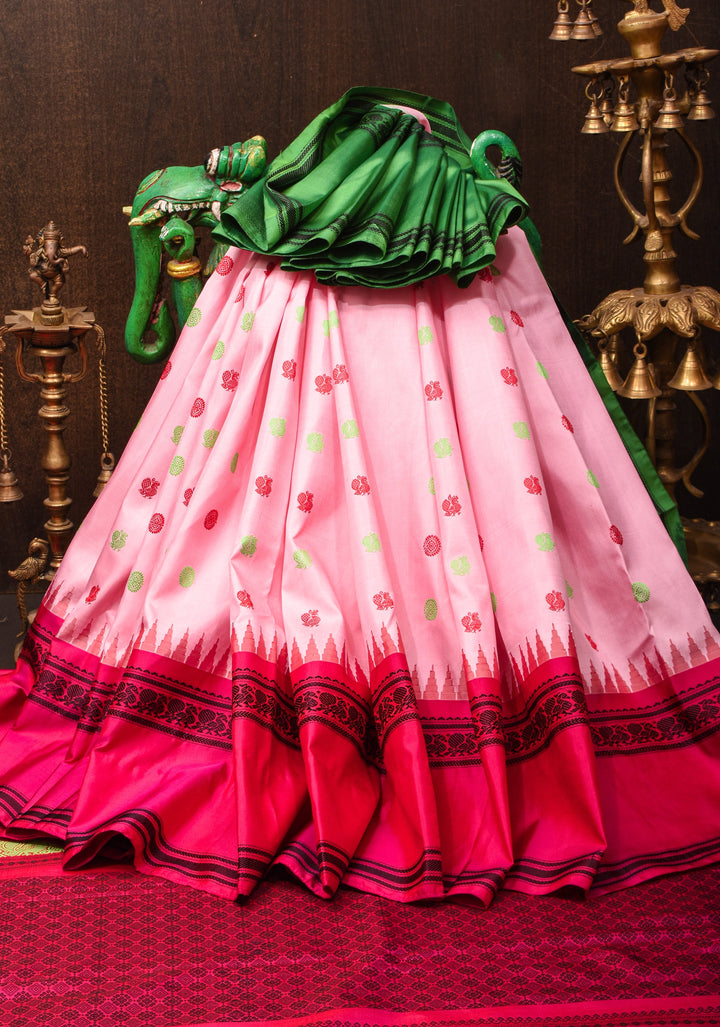 Lotus Pink Gadwal Pure Silk Saree with Buttas and Ganga Jamuna Borders | SILK MARK CERTIFIED