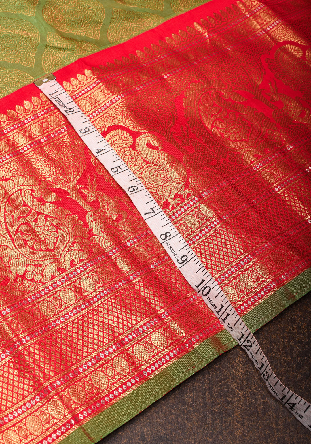 Green Dual Tone Gadwal Silk Saree with Brocade and Red Contrast Wide Border  | SILK MARK CERTIFIED