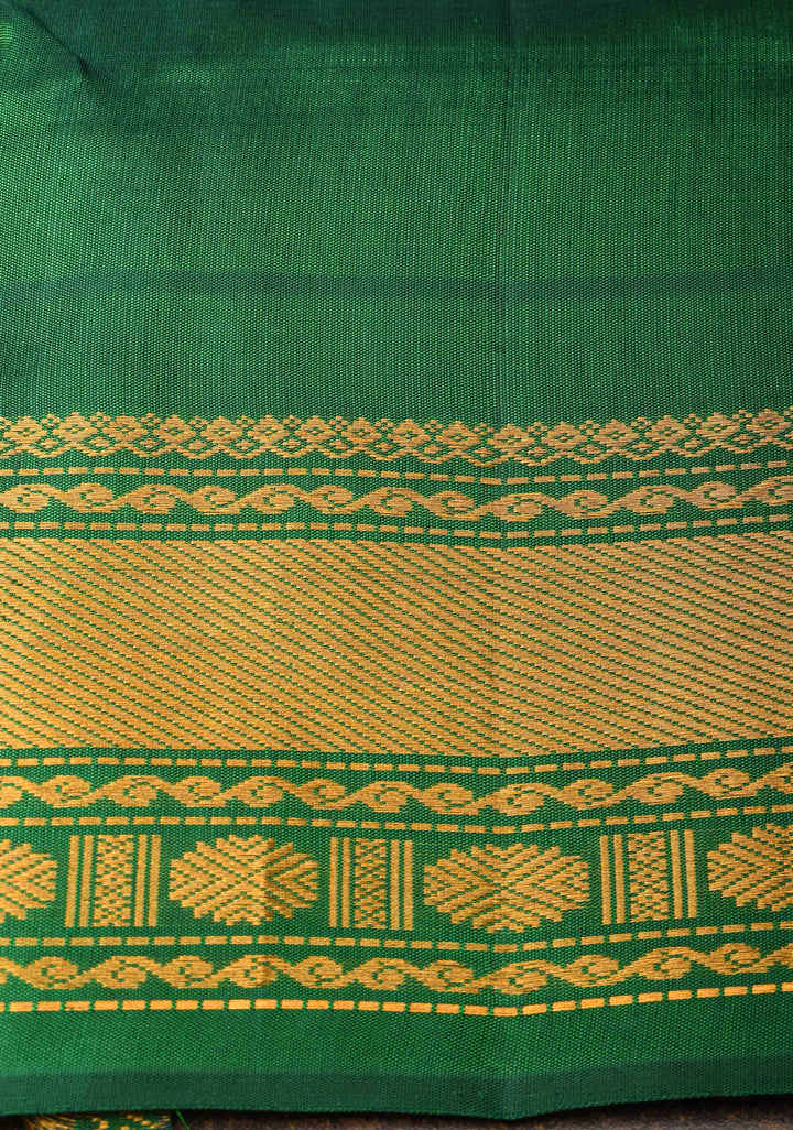 Baby Pink Gadwal silk Saree in Checks with Green Contrast Border  | SILK MARK CERTIFIED