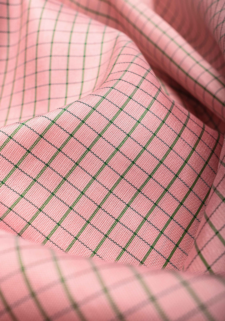 Baby Pink Gadwal silk Saree in Checks with Green Contrast Border  | SILK MARK CERTIFIED
