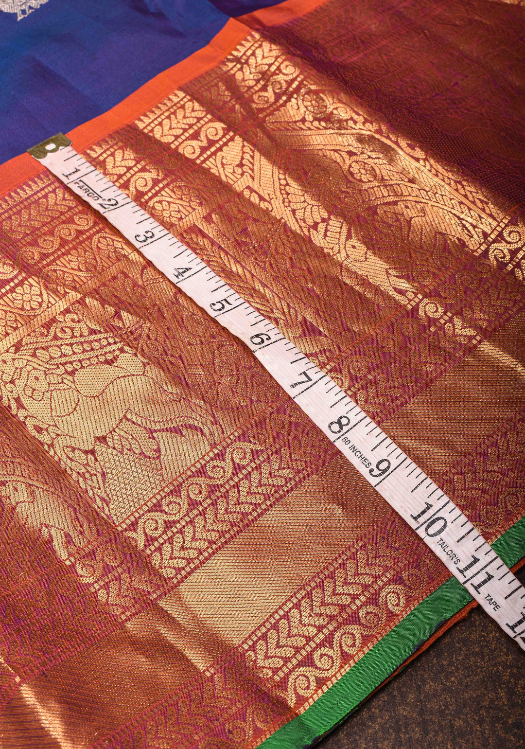 Blue Gadwal Silk Saree with Sona Rupa Zari Buttas and Wide Zari Contrast Border | SILK MARK CERTIFIED