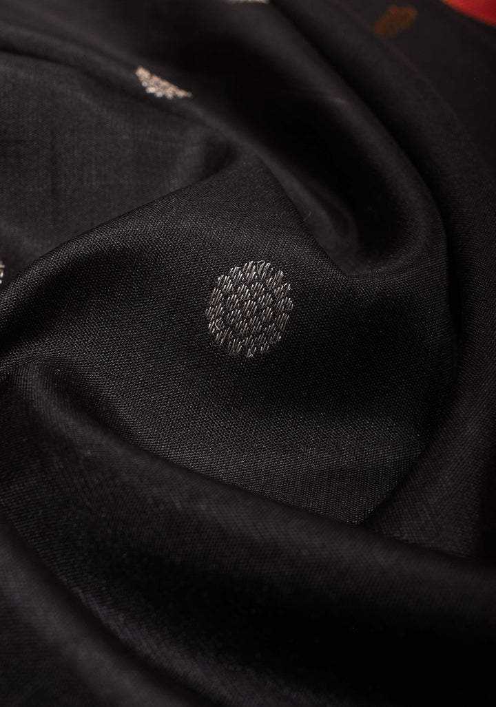 Black Gadwal Silk Saree with Sona Rupa Buttas and Contrast Rettaipet Border | SILK MARK CERTIFIED