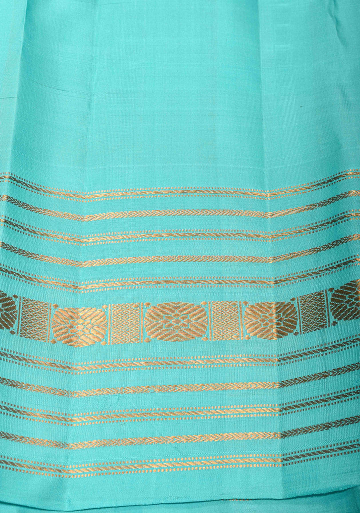 Lilac Gadwal Silk Saree with Classic Checks and Aqua Contrast Border | SILK MARK CERTIFIED