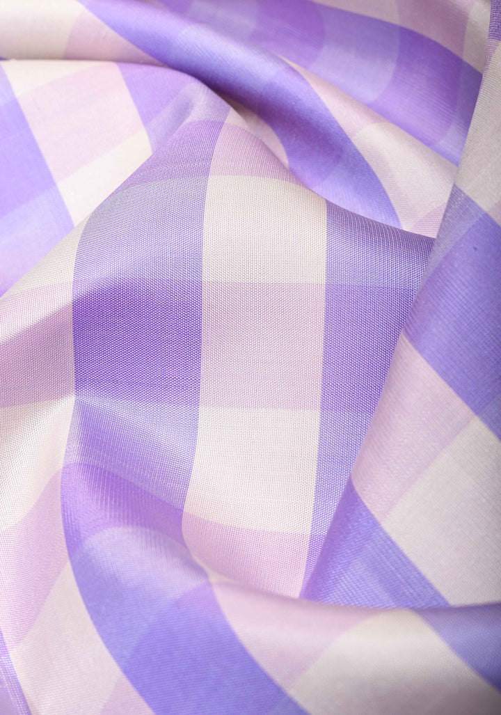 Lilac Gadwal Silk Saree with Classic Checks and Aqua Contrast Border | SILK MARK CERTIFIED