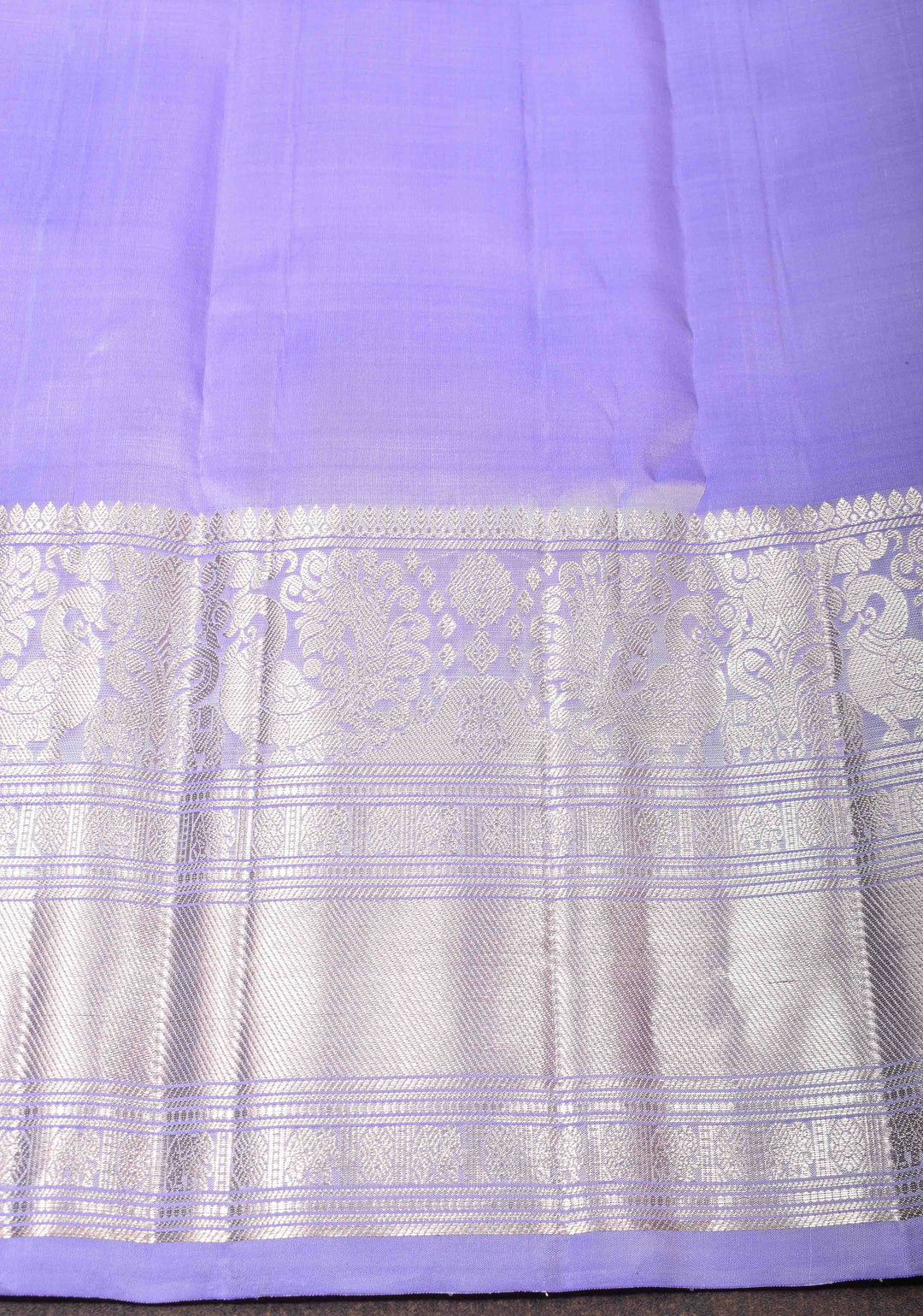 Periwinkle Gadwal Birds And Floral Jaal Brocade Pure Silk Saree with Zari Border | SILK MARK CERTIFIED