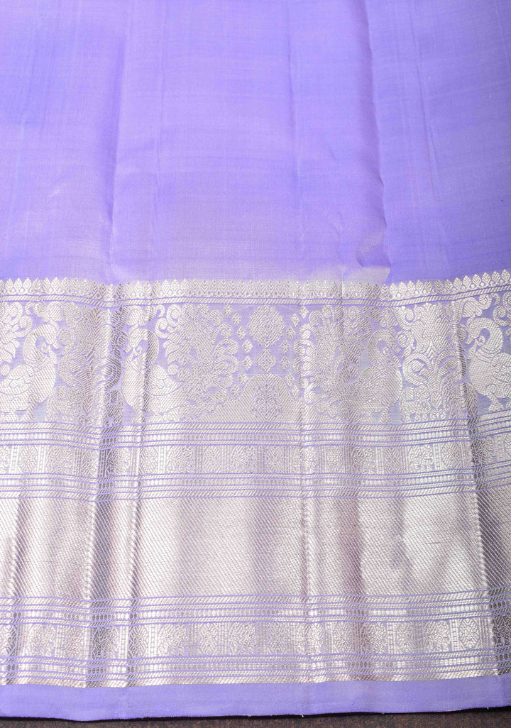 Periwinkle Gadwal Birds And Floral Jaal Brocade Pure Silk Saree with Zari Border | SILK MARK CERTIFIED