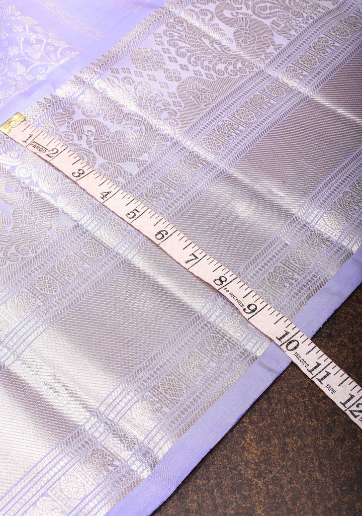 Periwinkle Gadwal Birds And Floral Jaal Brocade Pure Silk Saree with Zari Border | SILK MARK CERTIFIED