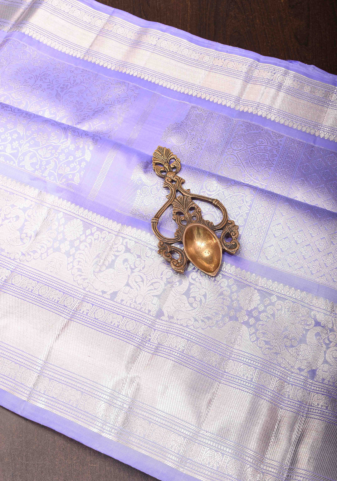 Periwinkle Gadwal Birds And Floral Jaal Brocade Pure Silk Saree with Zari Border | SILK MARK CERTIFIED