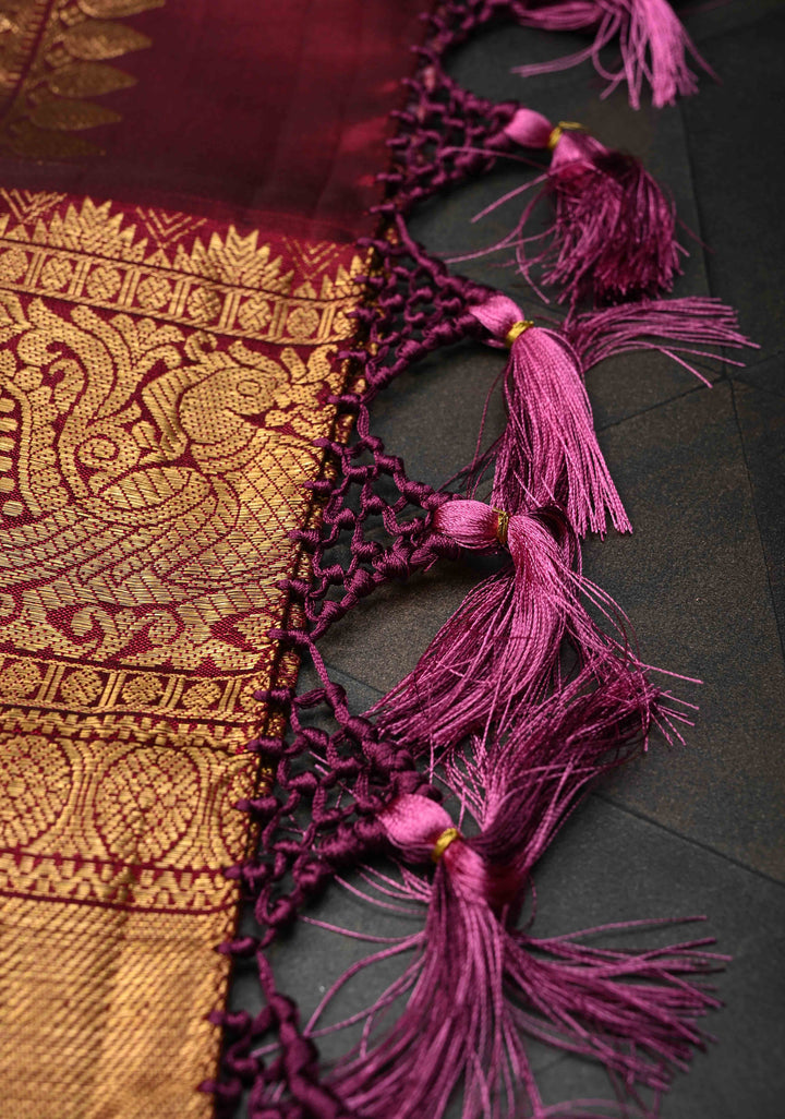 Onion Pink Gadwal Silk Saree with Zari Buttas and Wide Contrast Zari Border | SILK MARK CERTIFIED