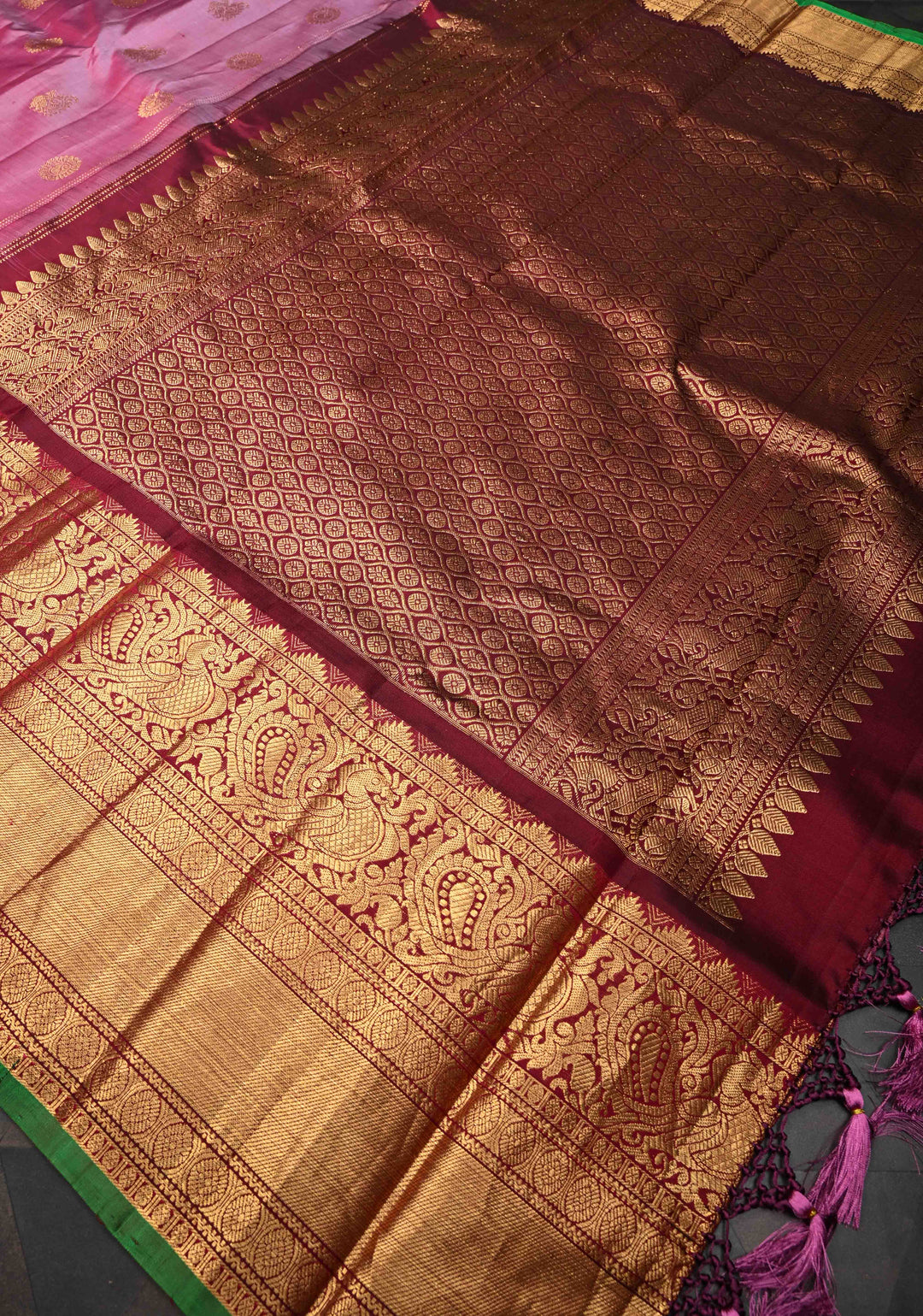 Onion Pink Gadwal Silk Saree with Zari Buttas and Wide Contrast Zari Border | SILK MARK CERTIFIED