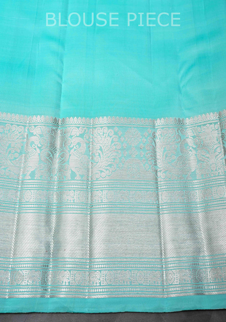 Cyan Brocade Gadwal Silk saree with Patola designs and wide zari border | SILK MARK CERTIFIED