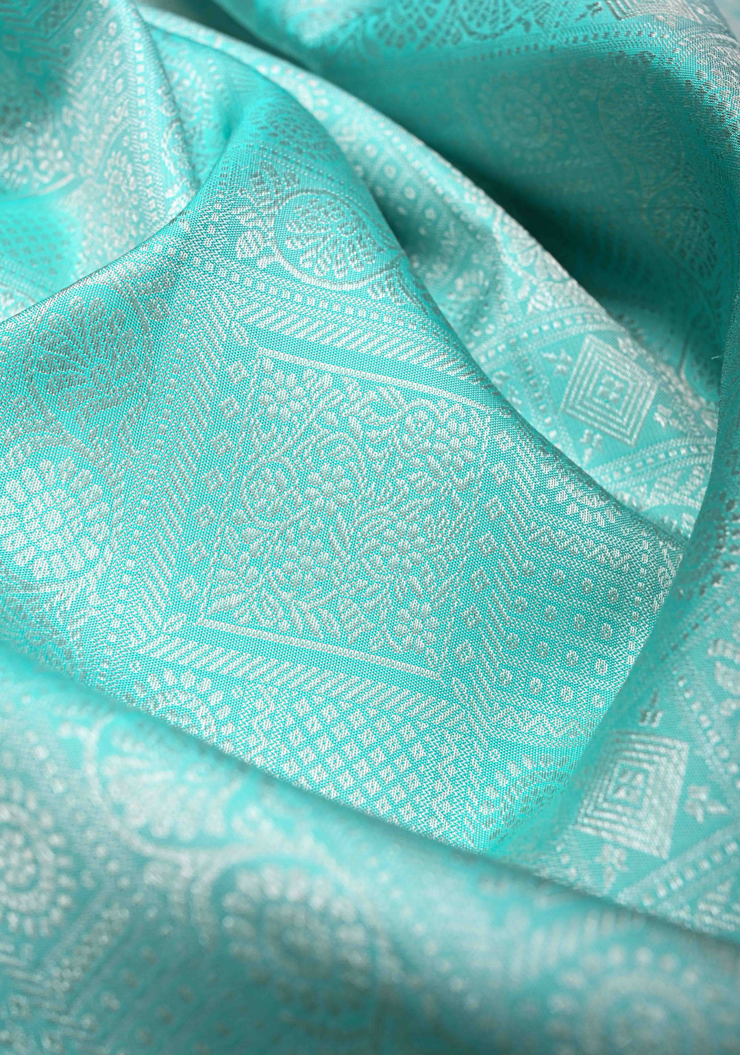 Cyan Brocade Gadwal Silk saree with Patola designs and wide zari border | SILK MARK CERTIFIED