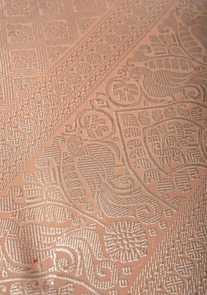 Light Peach Gadwal Silk Saree with Zari Brocade And Annapakshi Wide Zari border | SILK MARK CERTIFIED