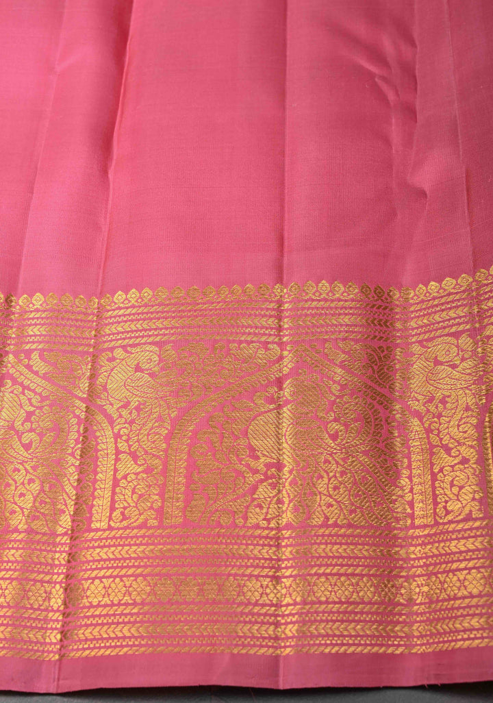 Rose Pink Gadwal Silk Saree with Floral Zari Brocade And Zari border | SILK MARK CERTIFIED