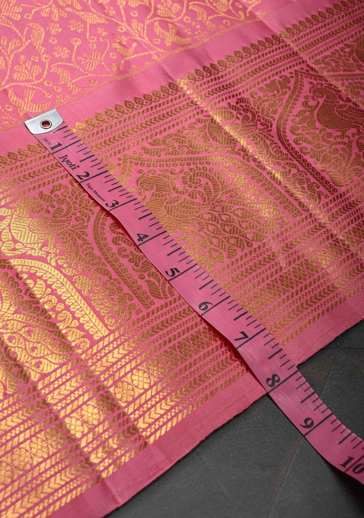 Rose Pink Gadwal Silk Saree with Floral Zari Brocade And Zari border | SILK MARK CERTIFIED