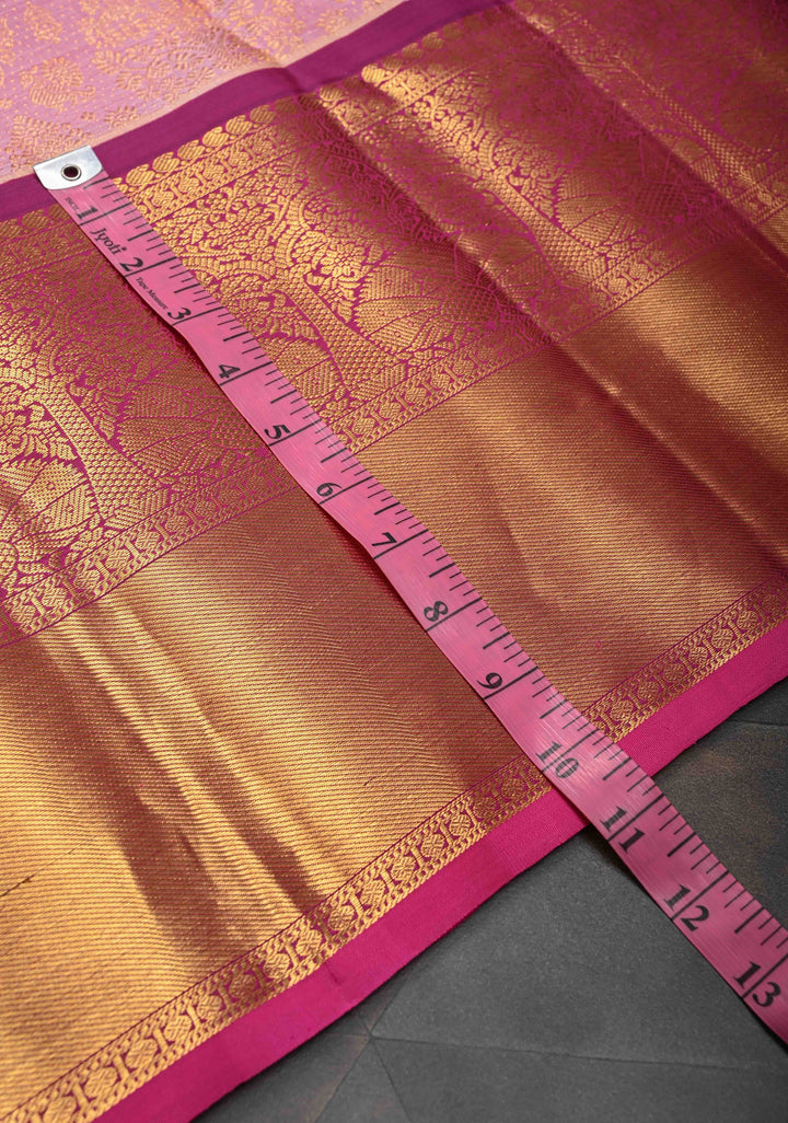 Rose Pink Gadwal Silk Saree with Zari Brocade and Peacock Wide Zari border | SILK MARK CERTIFIED