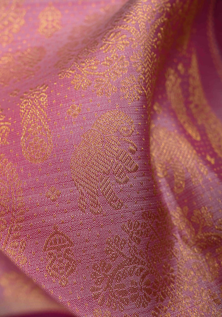 Rose Pink Gadwal Silk Saree with Zari Brocade and Peacock Wide Zari border | SILK MARK CERTIFIED