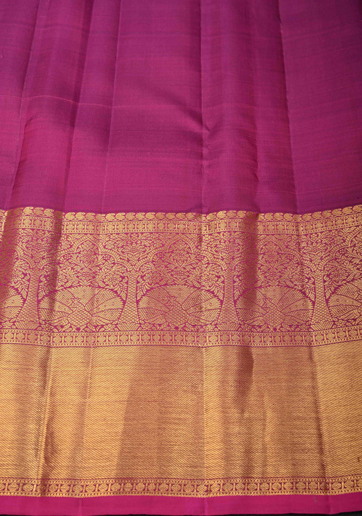 Pink Pure Gadwal Silk Saree with Gold & Silver Zari Stripes and Contrast Zari Border | SILK MARK CERTIFIED