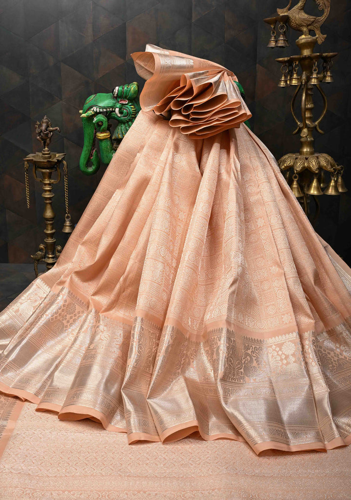 Peach Gadwal Silk Saree with Patola Brocade and Zari border | SILK MARK CERTIFIED