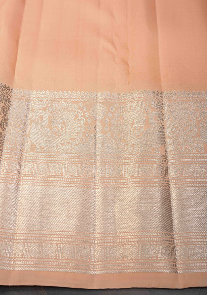 Peach Gadwal Silk Saree with Patola Brocade and Zari border | SILK MARK CERTIFIED